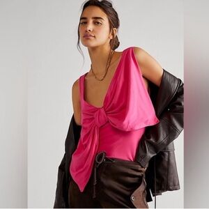 Free People Pink Bow-Tied Up Drapey Tank Top Size Medium NWOT Spring